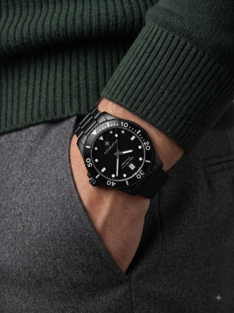 Men's Everyday Watch AI Lifestyle Product Photography Prompt Olive Knitwear Styling