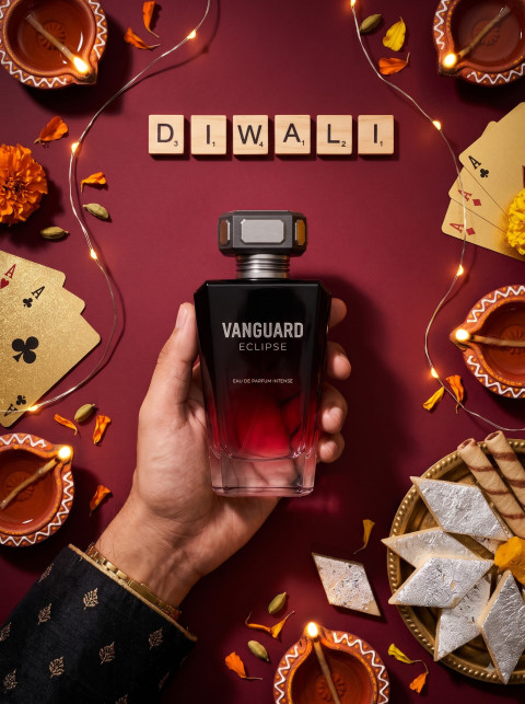 Men's Fragrance Flat Lay AI Product Photography Prompt Diwali Celebration