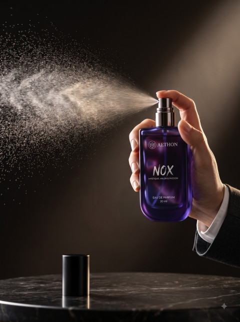 Men's Perfume Action Product Photography Prompt Fine Mist Spray Effect