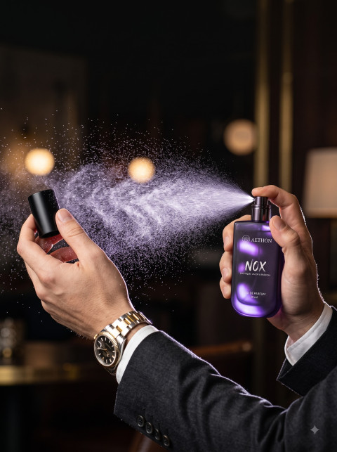Dark Purple Mens Eau de Parfum Product Photography Prompts & Studio Lighting - Angle 3