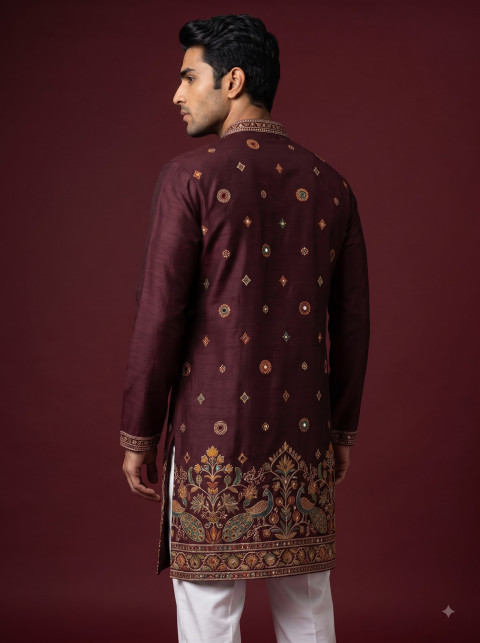 Men's Silk Kurta Back View Full Hemline Commercial Photography Prompt