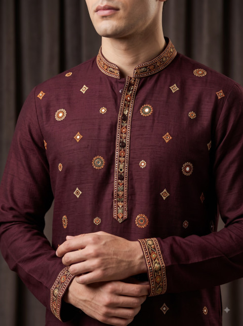 Men's Silk Kurta Placket & Cuff Detail Fashion Photography Prompt