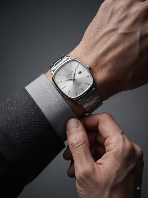 Mens Suiting Cushion Watch AI Commercial Editorial Product Photography Prompt Tailored Cuff