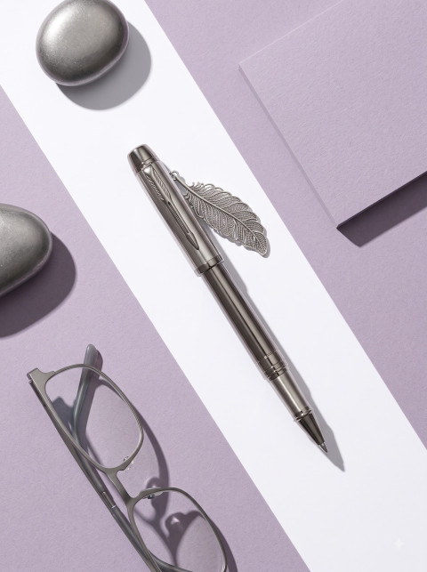 Luxury Metallic Rollerball Pen Studio & Splash Photoshoot Prompts - Primary Shot