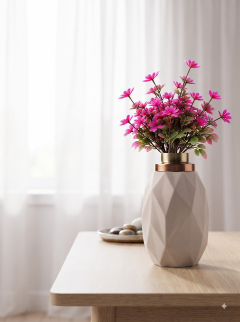 Minimalist Ceramic Vase with Pink Flowers Studio Photography Prompts - Angle 2