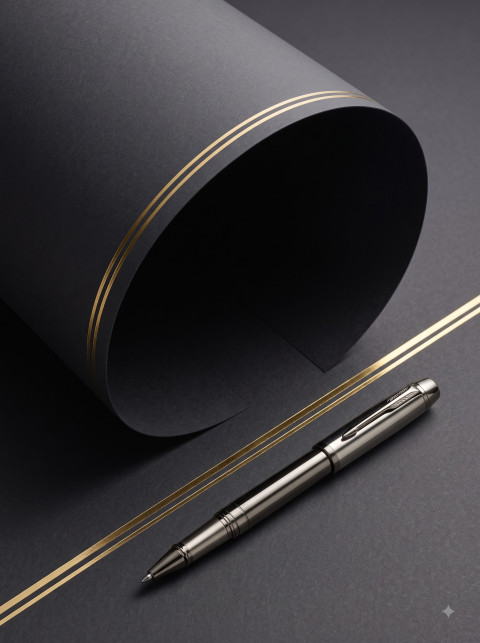 Luxury Metallic Rollerball Pen Studio & Splash Photoshoot Prompts - Angle 2