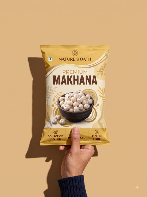 Minimalist Shadow Product Photography Prompt Hand Holding Makhana Pouch