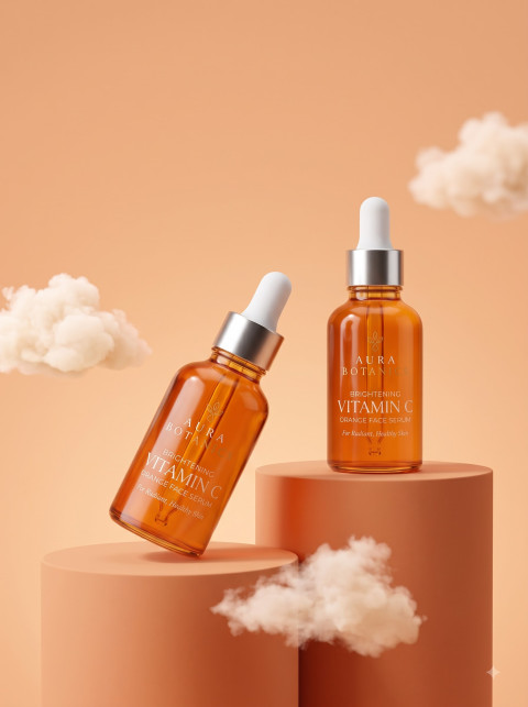 Amber Glass Face Serum Studio Prompts for Skincare Product Photography - Angle 2