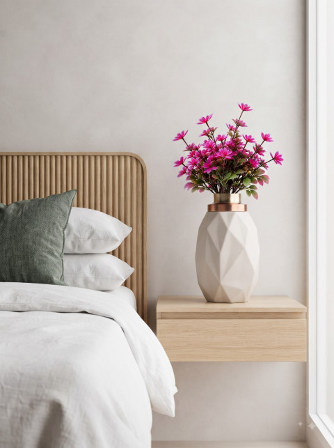 Minimalist Ceramic Vase with Pink Flowers Studio Photography Prompts - Angle 3