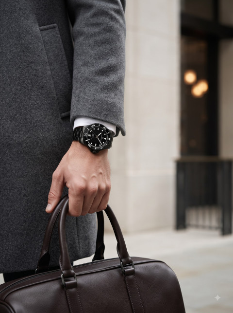 Modern Professional Watch AI Street Product Photography Prompt Leather Briefcase