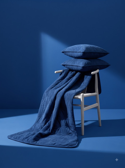 Monochromatic Weighted Blanket Creative Product Photography Prompt Cobalt Studio Installation