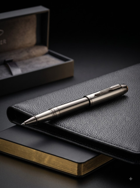 Luxury Metallic Rollerball Pen Studio & Splash Photoshoot Prompts - Angle 3