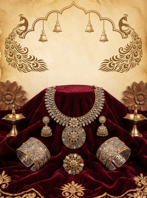 Navratri Ethnic Gold and Silver Oxidized Jewelry Studio Photoshoot - Angle 2