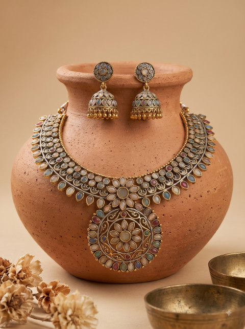 Navratri Season Jewelry Still Life Product Photography Prompt Earthen Terracotta Styling