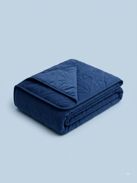 Velvet Blue Quilted Weighted Blanket Luxury Studio & Lifestyle Photoshoot Prompts - Primary Shot