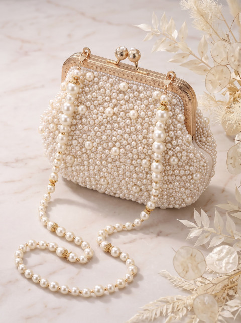 AI Pearl Clutch Bag Photography Prompts Elegant Studio & Lifestyle Collection - Angle 3