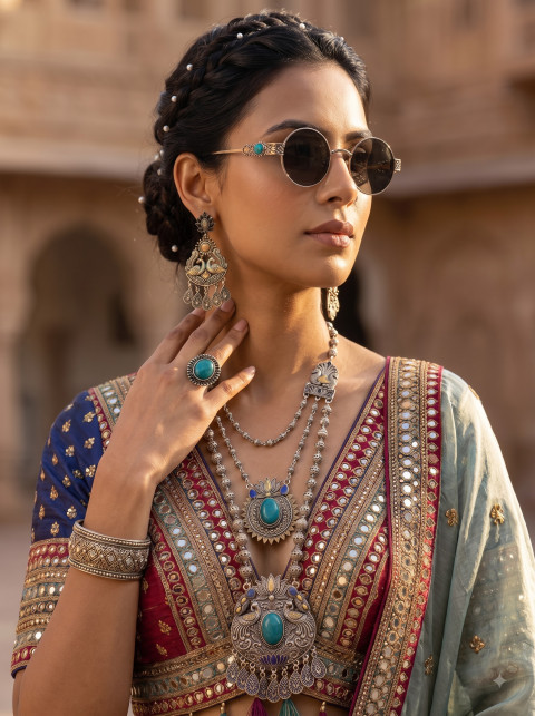 AI Oxidized Silver Navratri Jewelry Photography Prompts & Editorial Lookbook - Primary Shot