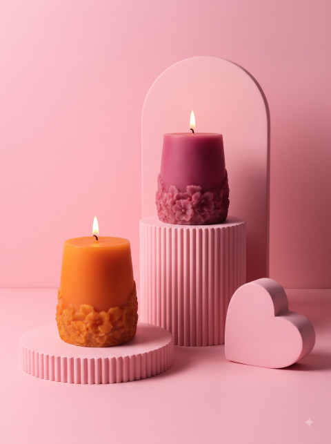 Pastel Fluted Pedestal Candle Duo Minimalist Commercial Product Photography Prompt