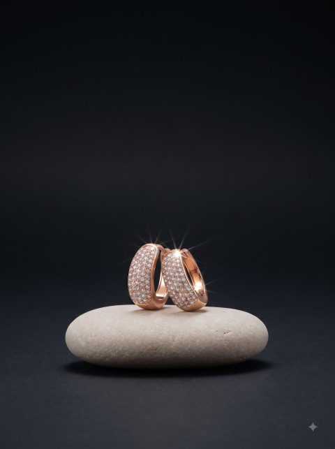 Pave Diamond Huggies on River Stone AI Studio Still Life Photography Prompt