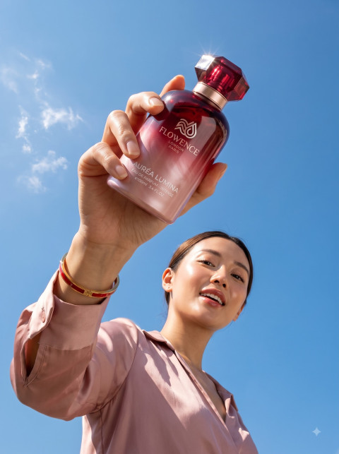 Perfume Bottle Lifestyle Shot Blue Sky