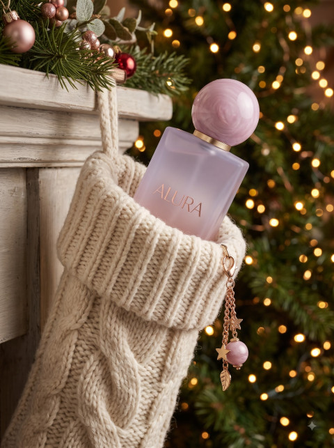 AI Christmas Perfume Bottle Photography Prompts & Holiday Studio Packshots - Angle 3