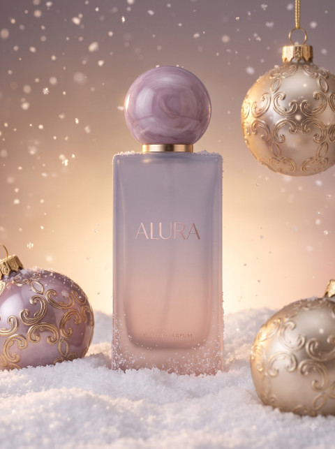 AI Christmas Perfume Bottle Photography Prompts & Holiday Studio Packshots - Angle 2