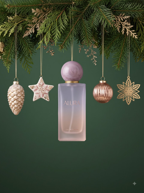AI Christmas Perfume Bottle Photography Prompts & Holiday Studio Packshots - Angle 3