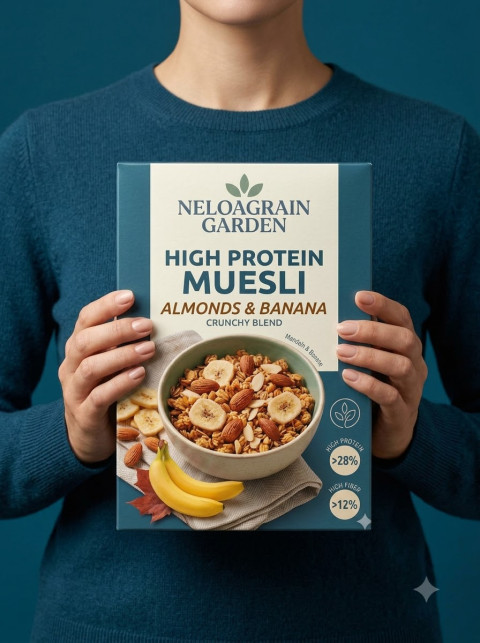 Person Holding Muesli Box in Studio