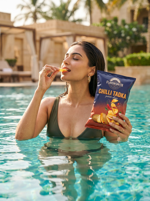 Potato Chips AI Advertising Product Photography Prompt Pool Water Indulgence
