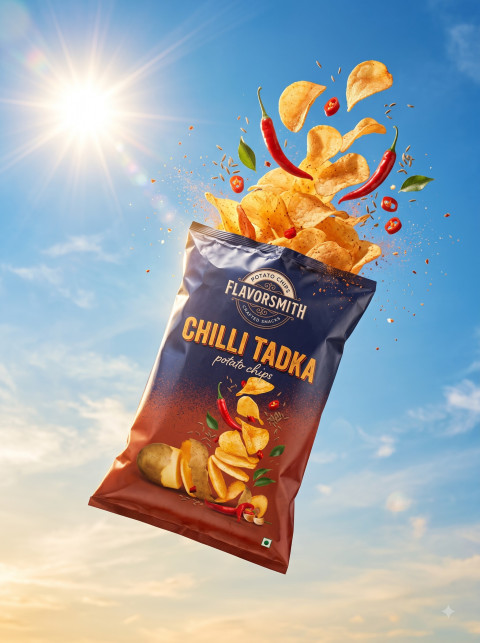 Potato Chips AI High-Speed Product Photography Prompt Flying Chips Splash