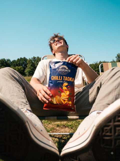 AI Spicy Potato Chips Packaging Photography Prompts Flavorsmith Chilli Tadka Studio Collection - Primary Shot