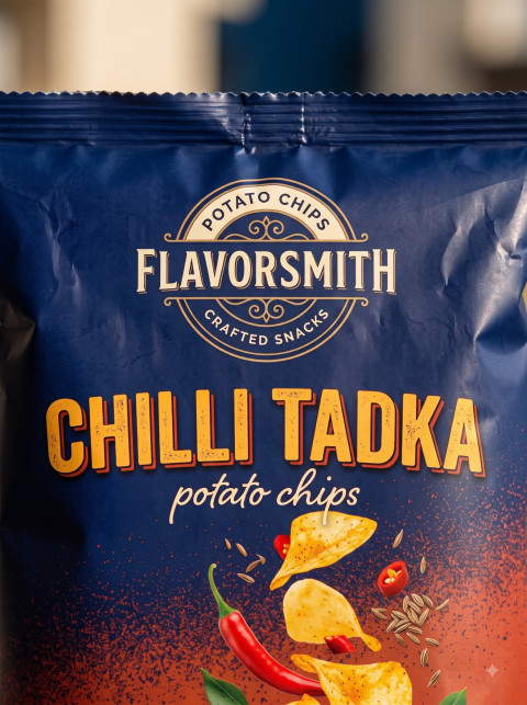 Potato Chips AI Macro Product Photography Prompt Foil Bag Detail