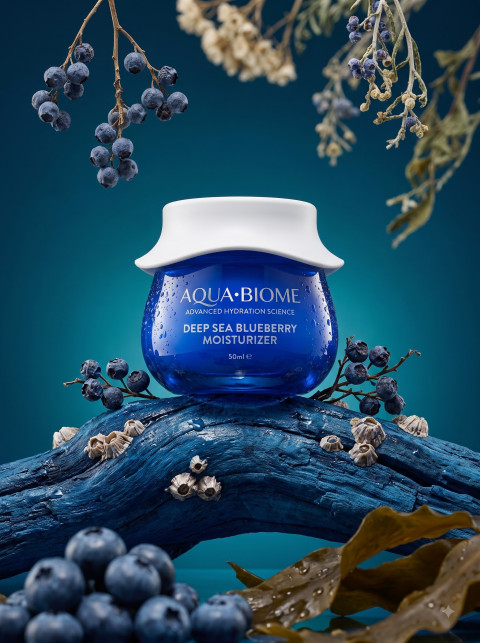 Skincare Product Photography Prompt Deep Sea Blueberry Moisturizer