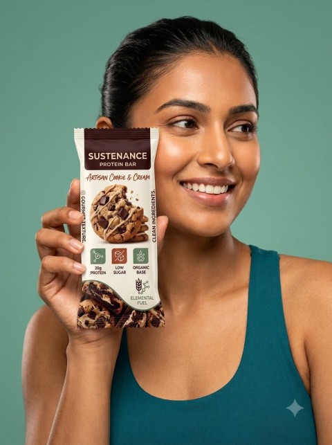 Protein Bar Hand Held Shot with Smiling Model