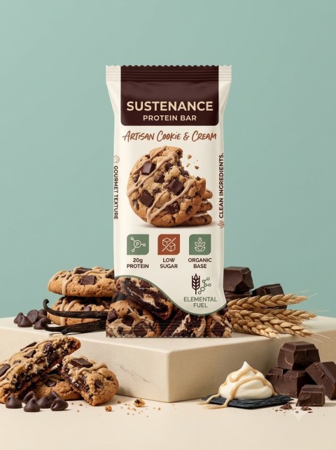 Protein Bar Hero Shot on Pedestal with Cookies