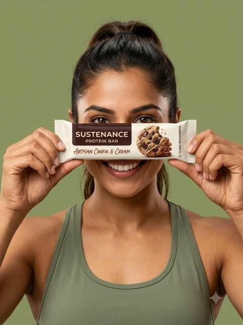 Protein Bar Portrait Shot with Fitness Model