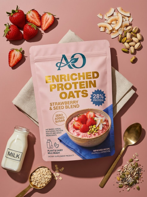 Protein Oats Flat Lay with Fresh Ingredients