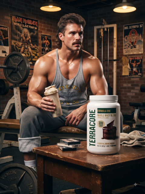 Protein Powder Jar with Athlete Model in Gym
