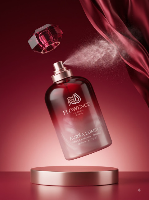 Red Perfume Bottle Spray Podium Shot