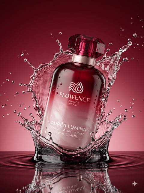 Red Perfume Bottle Water Splash Packshot