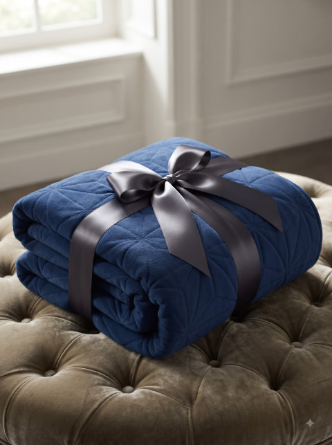 Velvet Blue Quilted Weighted Blanket Luxury Studio & Lifestyle Photoshoot Prompts - Angle 3