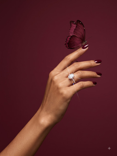 Rose Gold Diamond Ring AI Luxury Fashion Product Photography Prompt Butterfly Accent