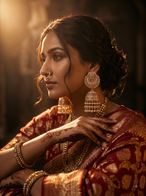 Royal Bride Jhumka Earrings Cinematic Editorial Photography Prompt