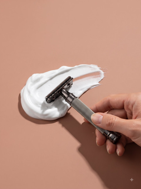 Safety Razor Swatch Test Product Photography Prompt Woman Hand Demonstration