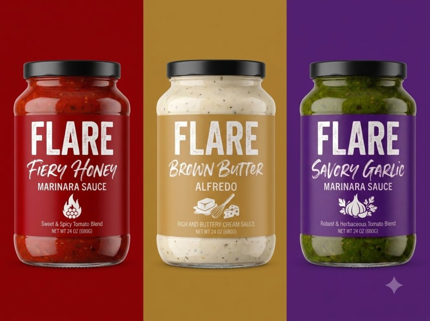 Sauce Jar Trio Studio Shot on Split Color Background