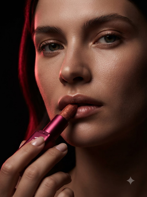 Shimmer Lipstick Model Application Macro Shot