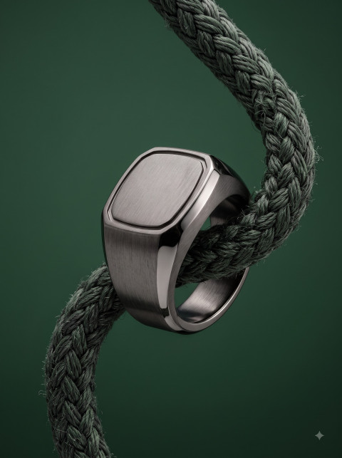 Signet Ring Suspended on Tactical Rope Creative Still Life Product Photography Prompt