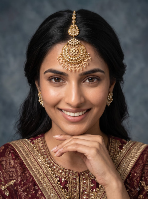 Smiling Bridal Editorial AI Product Photography Prompt Textured Studio Backdrop