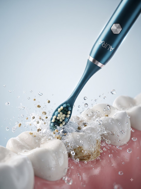 Sonic Electric Toothbrush AI Conceptual Macro Action Photography Prompt Tooth Cleaning Simulation