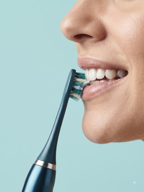 Sonic Toothbrush AI Extreme Macro Product Photography Prompt Teeth Brushing Precision